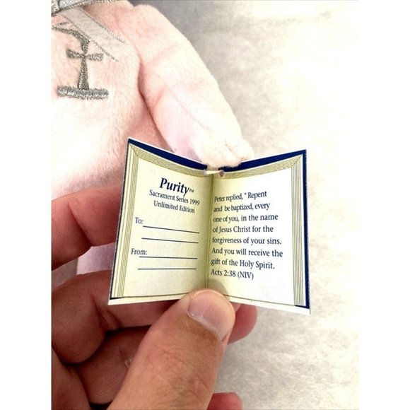 1999 PURITY Bear PINK Plush 8.5" Christmas Holy Bears Sacrament Series NEW, TAGS - Picture 5 of 8